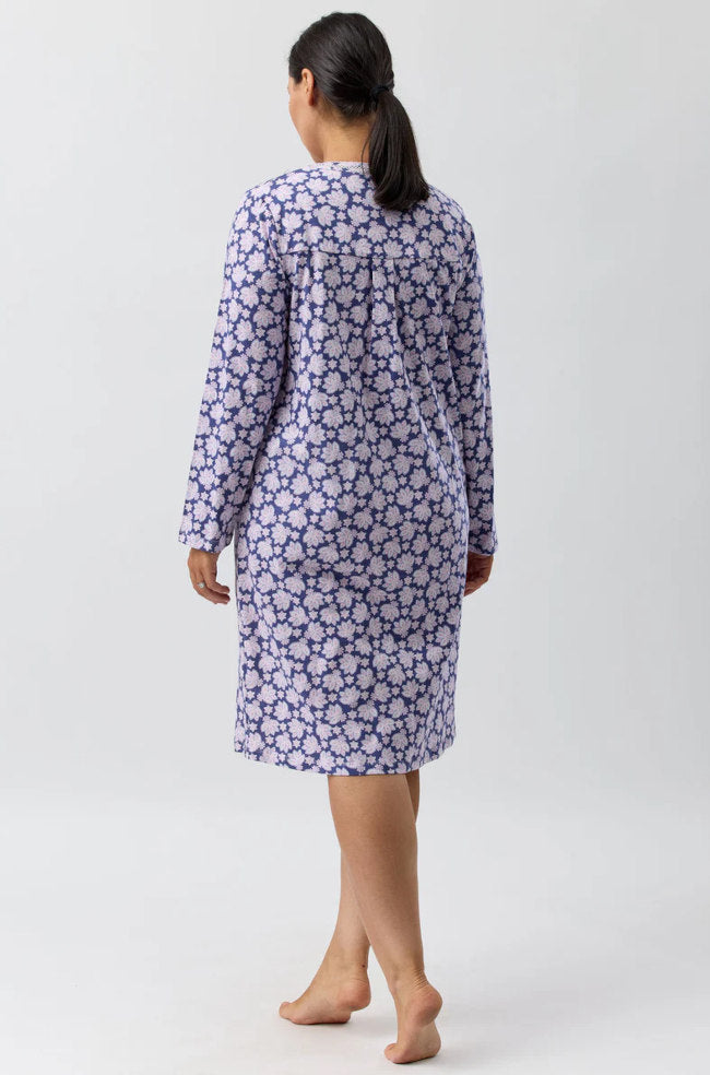 Marine blue paisley crochet 100% cotton nightie by Schrank, available in sizes 10, 12, and 14.