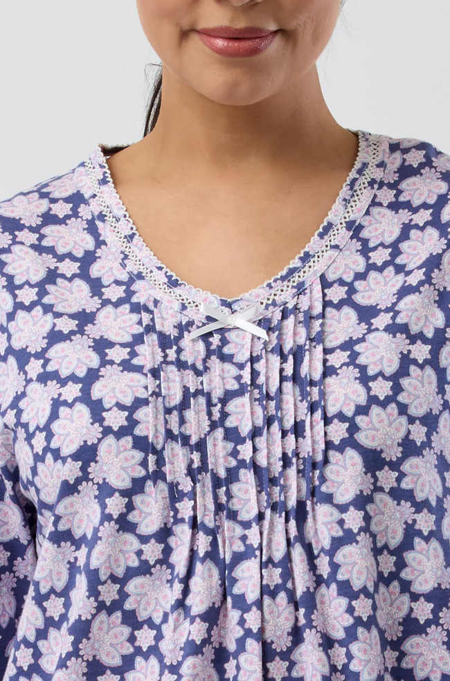 Marine blue V-neck nightie made from 100% cotton crochet by Schrank, featuring a breathable design.