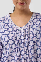 Marine blue V-neck nightie made from 100% cotton crochet by Schrank, featuring a breathable design.