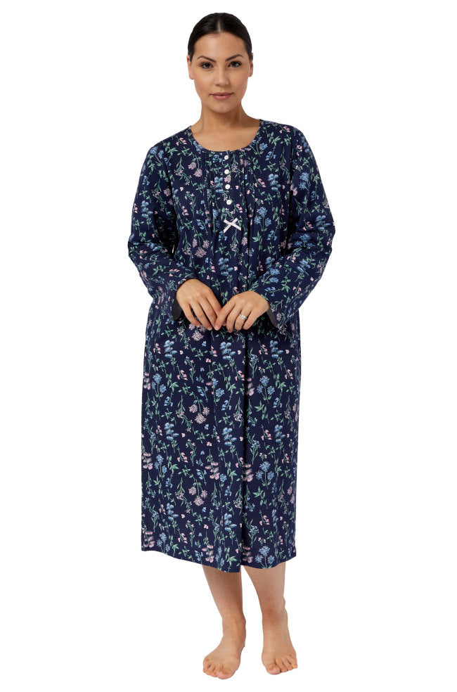 Navy cotton pleated nightie with short sleeves by SCHRANK, available in size 18.