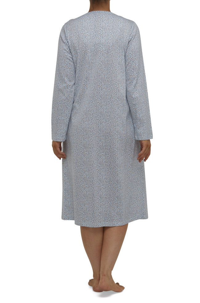 Pale blue cotton nightie with leopard print design, available in sizes 10, 12, and 14 by SCHRANK