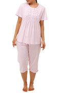 Pink cotton pajama set featuring wildflower print, available in sizes 14-24 from SCHRANK