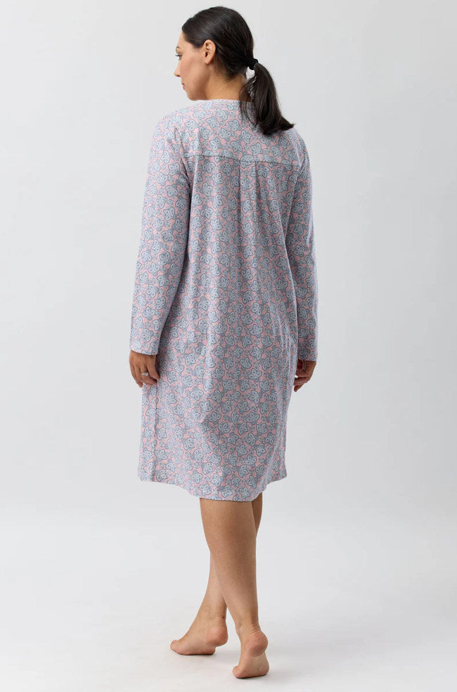 Pink paisley crochet cotton nightie by SCHRANK, showcasing delicate patterns and relaxed fit