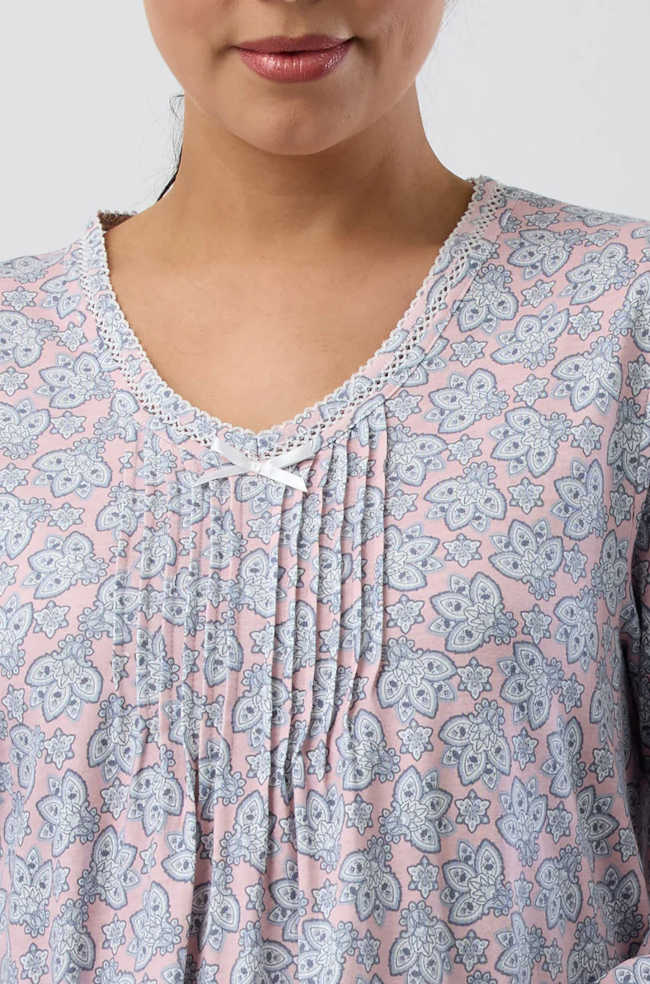 Pink paisley crochet cotton nightie by SCHRANK, featuring a relaxed fit and delicate lace trim.