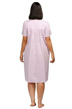 Pink short sleeve cotton nightie with button front and ditsy floral print by Schrank.