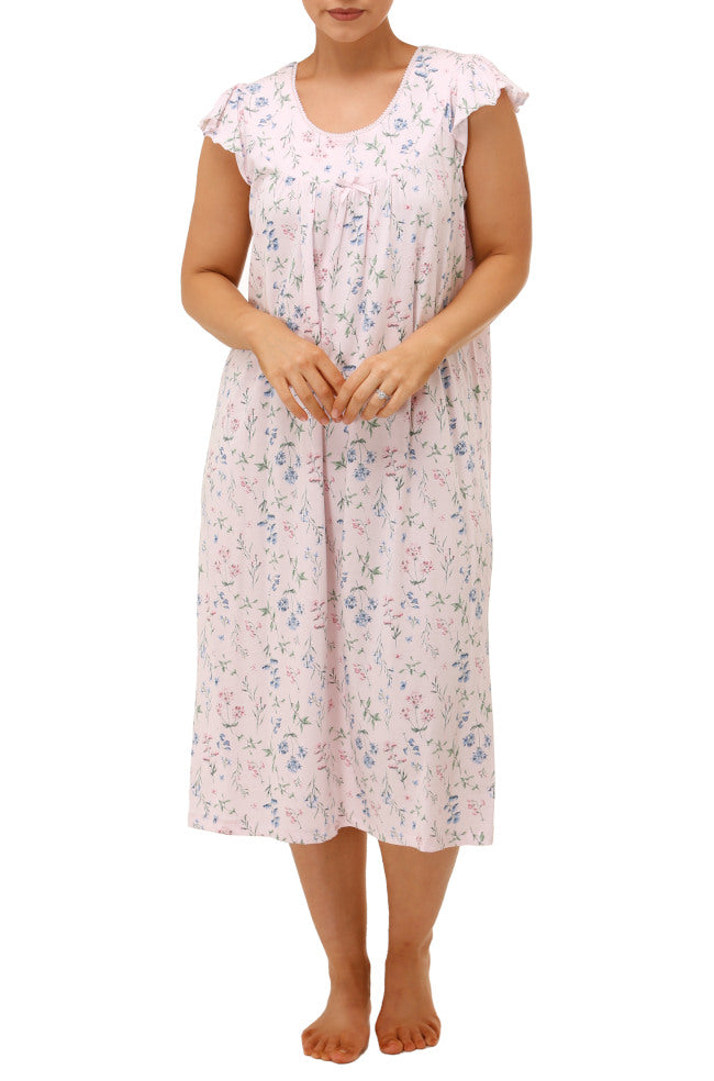 Pink floral cotton nightie with decorative bow, size 14, by SCHRANK