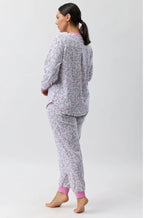 Pink cotton jersey pajama set with ditsy floral print by SCHRANK, available in various sizes