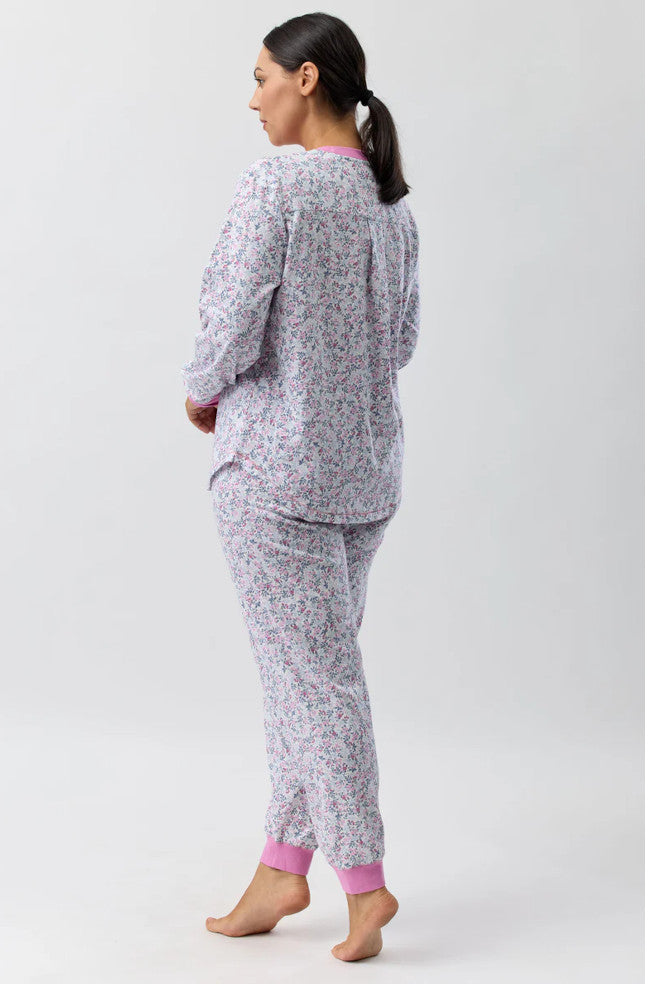Pink cotton jersey pajama set with ditsy floral print by SCHRANK, available in various sizes