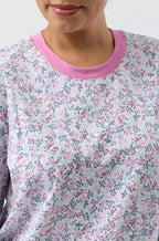 Pink Flowerette Cotton Ski PJ Set by SCHRANK, featuring breathable 100% cotton jersey and ditsy floral print