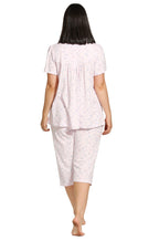 Pink floral capri pajama set in breathable poly cotton by SCHRANK, perfect for summer sleepwear