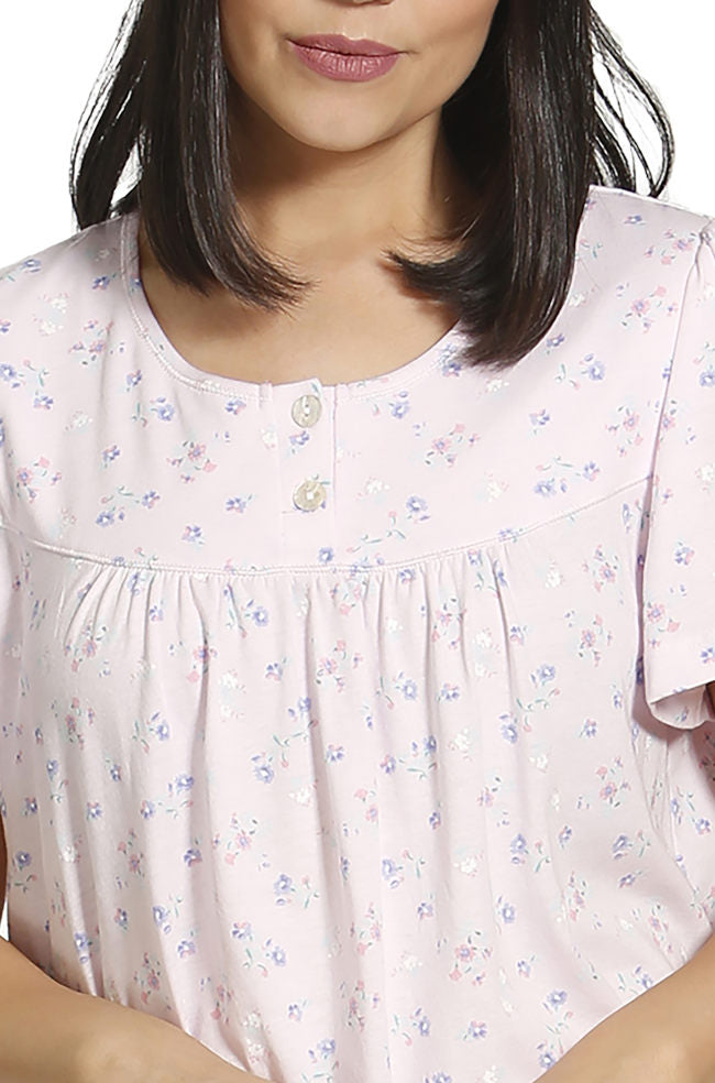 Pink Floral Capri Pajama Set - Poly Cotton Summer Sleepwear