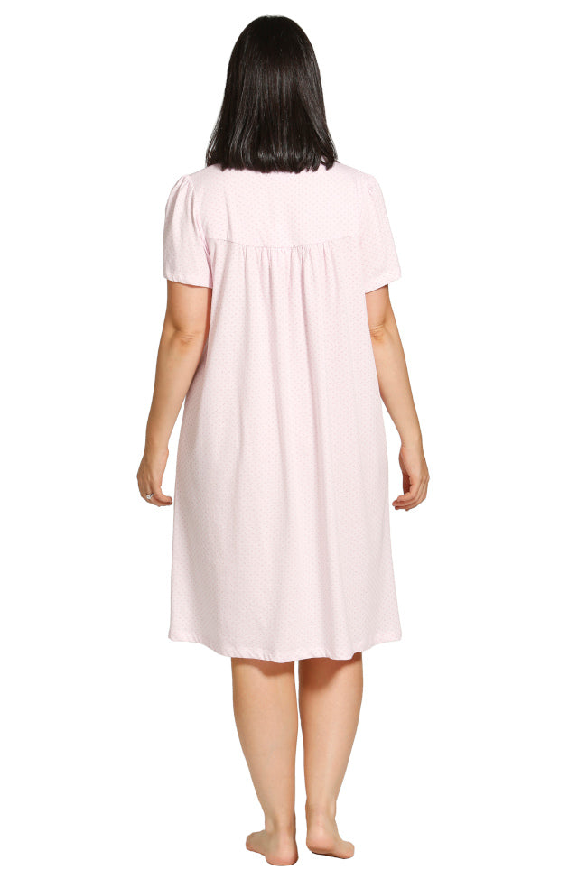Pink Poly Cotton short sleeve nightie by Schrank, featuring breathable fabric and lightweight design.