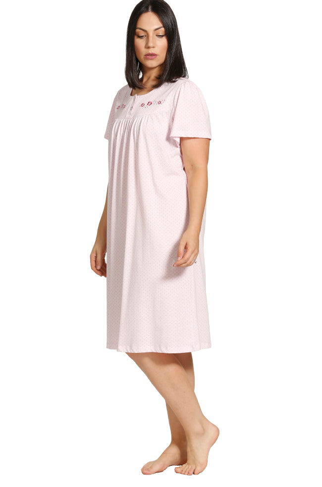 Schrank Pink Spot Short Sleeve Nightie - Poly Cotton Nightdress