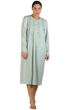 Sage long sleeve polyester cotton nightie by Schranks, featuring a relaxed fit, displayed in size 18