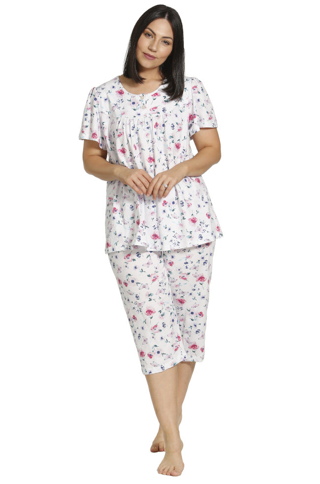 White cotton short sleeve pajama set with butterfly print, size 18 by Schrank