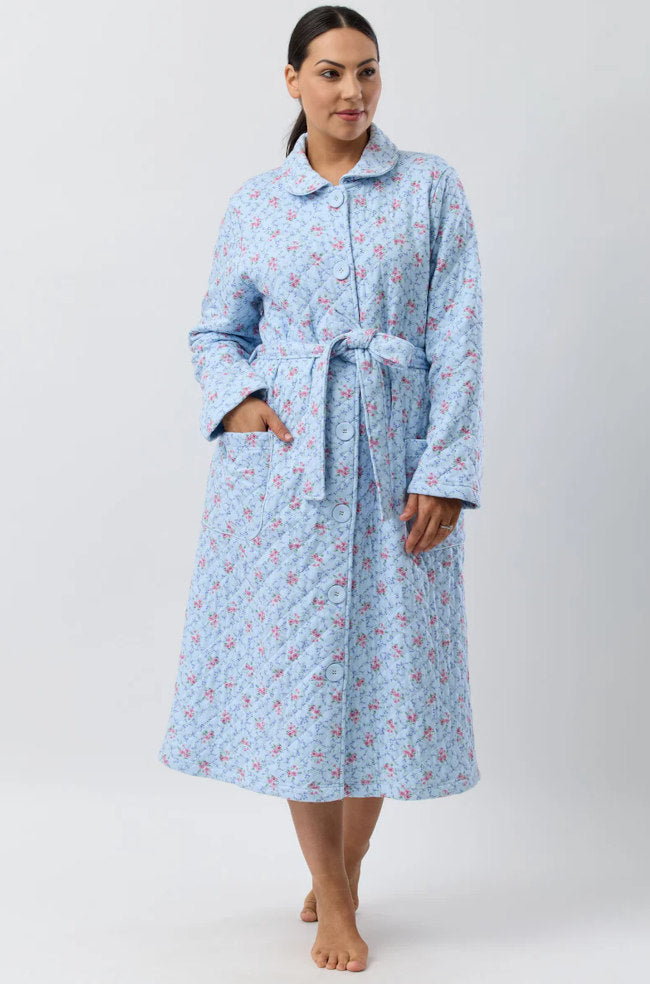 Posy Quilt Button Dressing Gown (Blue) Available in size L only