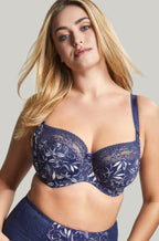 Blue meadow underwired balconette bra with 4-section cups and adjustable straps, Sculptresse E-H cup size