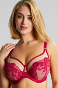 Magenta latte underwire full cup bra with lace detailing by Sculptresse, available in extended sizes.