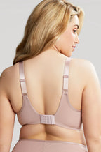 Vintage pink full cup t-shirt bra with botanical lace accents by Sculptresse, size 22DD.