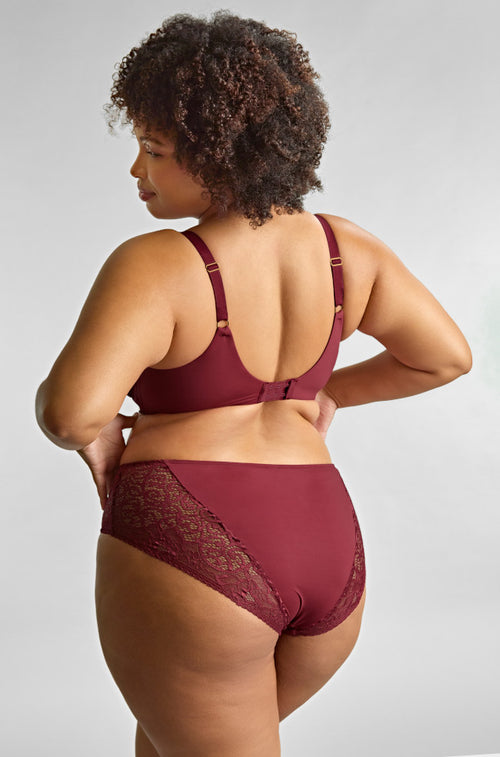 Cherry red high waist control brief by Panache, featuring smooth fabric and full coverage design, size options 12-16