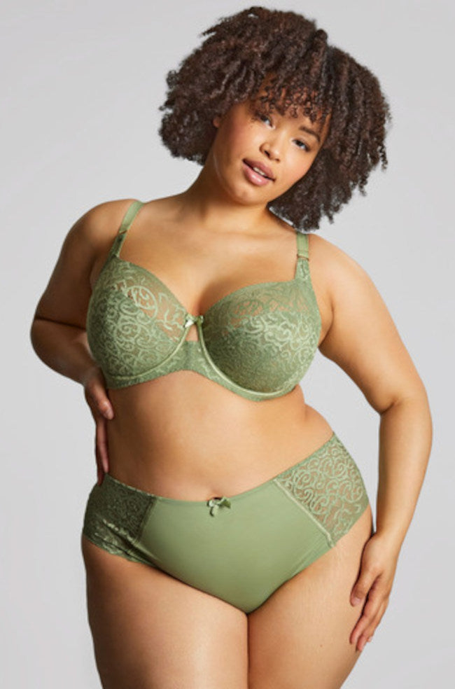 Estel High Waisted Deep Brief in Sage by Sculptresse, featuring shaping control and full coverage design.