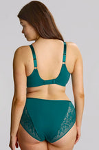 Teal blue full-coverage brief by Sculptresse with high-waisted design, available in sizes 12, 14, and 16.