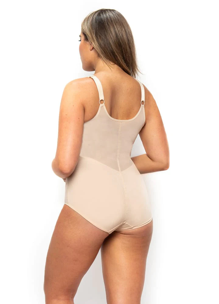 Back view of nude LA SCULPTE wirefree mesh shapewear bodysuit, seamless design, and supportive fit for smoothing and contouring.