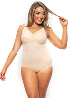 Front view of LA SCULPTE wirefree mesh shapewear bodysuit in nude, designed to shape and smooth the body naturally.