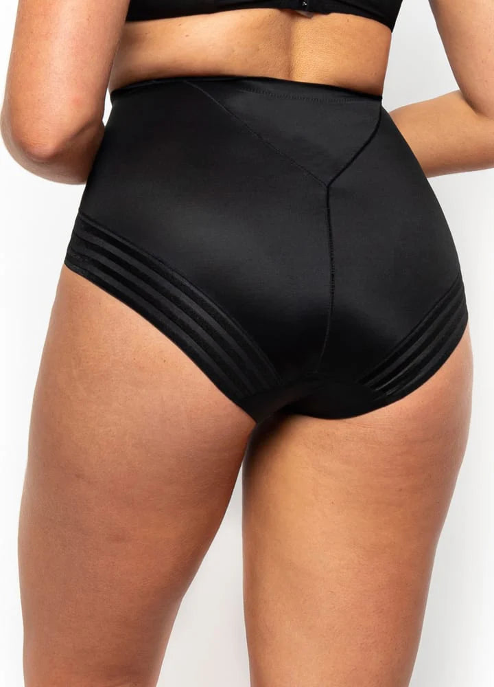 Black Hi-Cut Stripe Control Full Brief shapewear by LA SCULPTÉ, showing back view with contouring and elastic waistband.