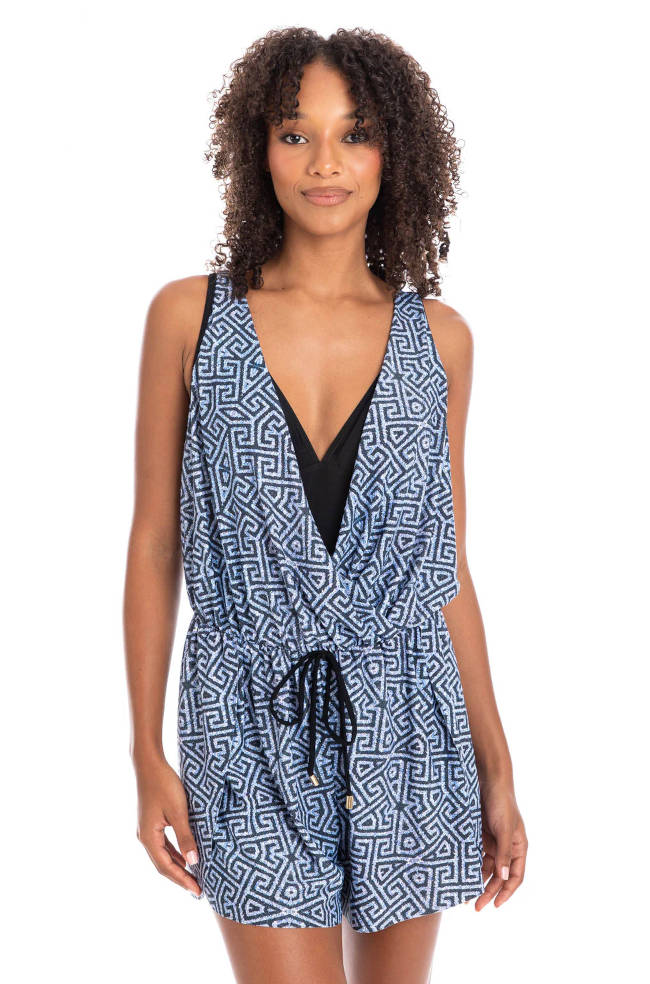 Black Ferrera romper jumpsuit by TOGS with adjustable straps and built-in cups, perfect for sleepwear.