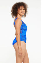 Blue Aruba chlorine-resistant high neck mastectomy swimsuit by TOGS, designed for comfort and support in swimwear.