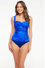 Blue ruched tankini top with adjustable straps, chlorine-resistant fabric by TOGS