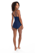 Navy V-Neck One Piece Swimsuit - Tummy Control & Adjustable Straps