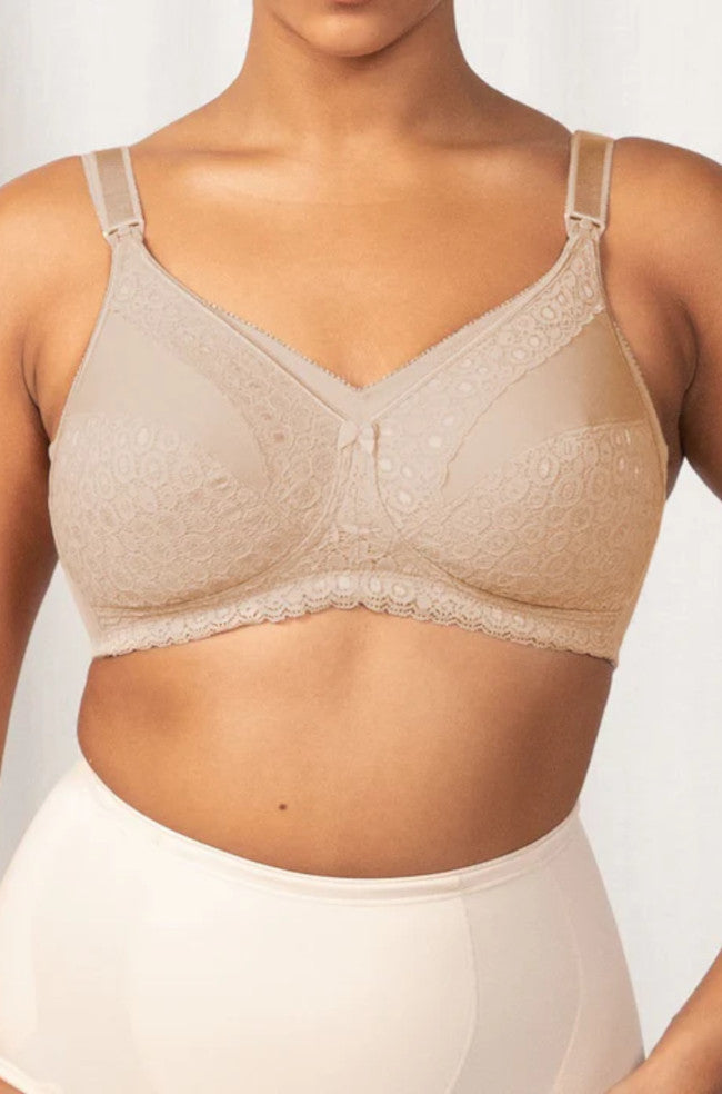 Lace Nursing Bra Nude - Drop-Down Cups Wire-Free