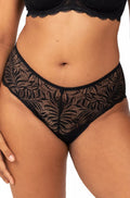 Triumph black lace maxi brief with full coverage, featuring intricate lace detailing and a comfortable fit.