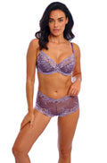 Grape floral stretch lace underwire bra with adjustable straps, WACOAL, C-E cup sizes available.