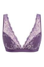Grape floral stretch lace bralette with camisole straps by Wacoal, featuring a wire-free design and delicate lace details.