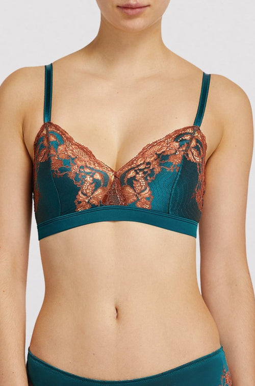 Embroidered Lace Affair Bralette Size 8 A/B only (Blue/Coral)