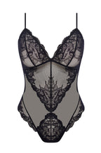 Floral Lace Bodysuit with Thong Back - Black