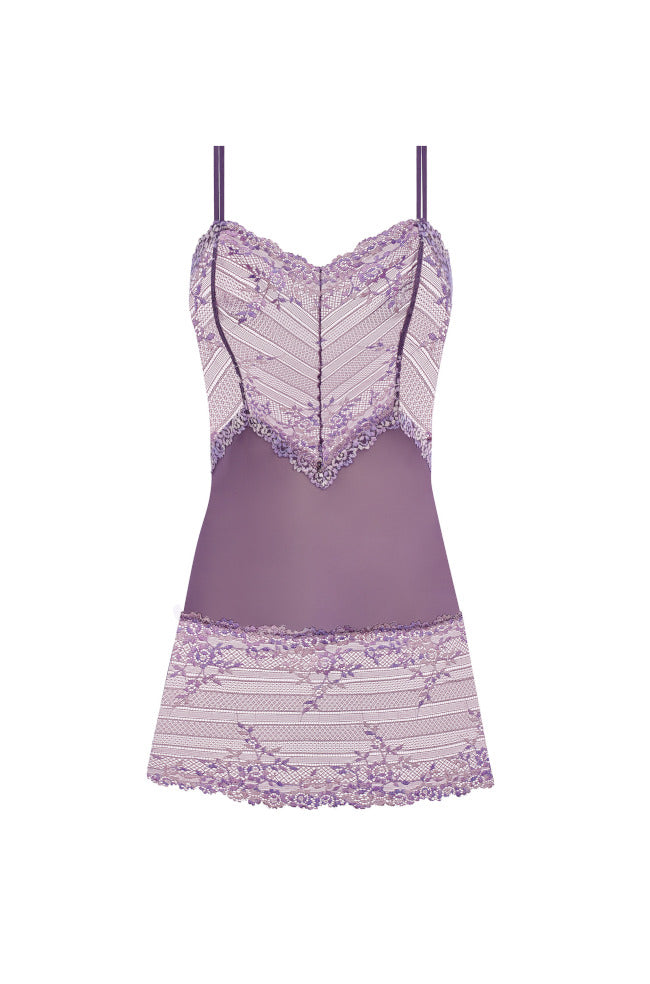 Grape sheer mesh chemise with delicate lace accents and adjustable straps by Wacoal