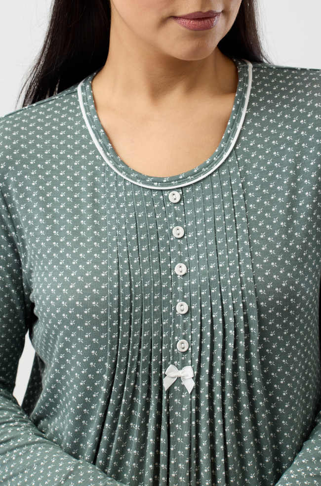 Tulip Floral Viscose Jersey Pajama Set - Olive Green (2L)