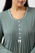 Tulip Floral Viscose Jersey Pajama Set - Olive Green (2L)