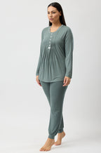 Tulip Floral Viscose Jersey Pajama Set - Olive Green (2L)