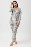 Primrose Floral Viscose Pyjama Set - Sand with Satin Trim