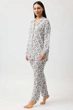 Primrose Floral Viscose Pyjama Set - Sand with Satin Trim