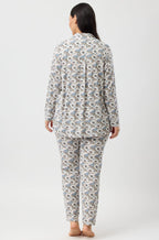 Primrose Floral Viscose Pyjama Set - Sand with Satin Trim