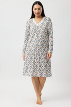 YUU Primrose long sleeve nightie in sand color, soft sleepwear, with a relaxed fit, displayed on a mannequin.