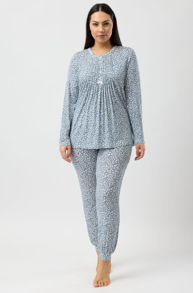 Petals Floral Viscose Jersey PJ Set - Slate Grey