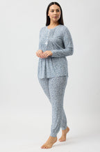 Petals Floral Viscose Jersey PJ Set - Slate Grey