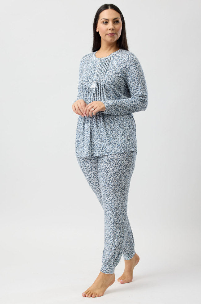 Petals Floral Viscose Jersey PJ Set - Slate Grey
